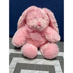 Commonwealth Plush Bunny Pink Shaggy Rabbit Stuffed Animal White Tail Bow